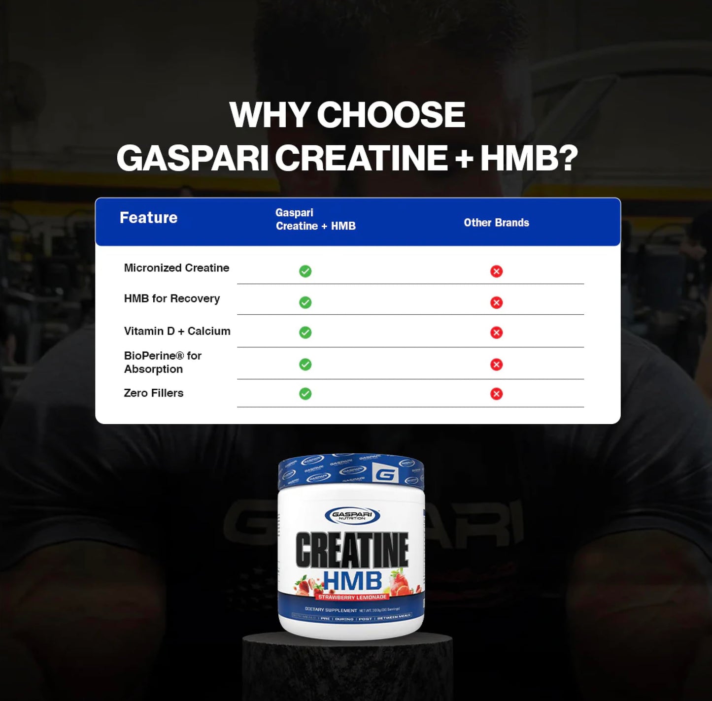 Gaspari Nutrition Creatine HMB, Micronized Creatine Monohydrate and HMB Powder 7.94 Ounces