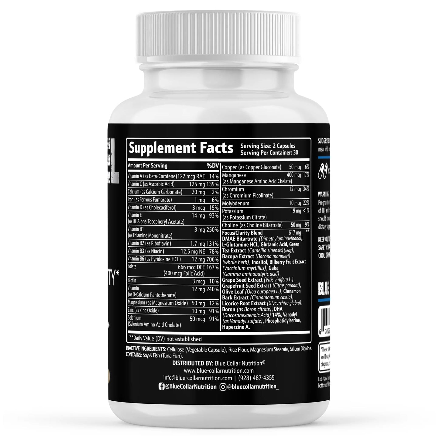 BLUE COLLAR NUTRITION Mind Fuel Brain Supplements for Memory and Focus, 60 Capsules