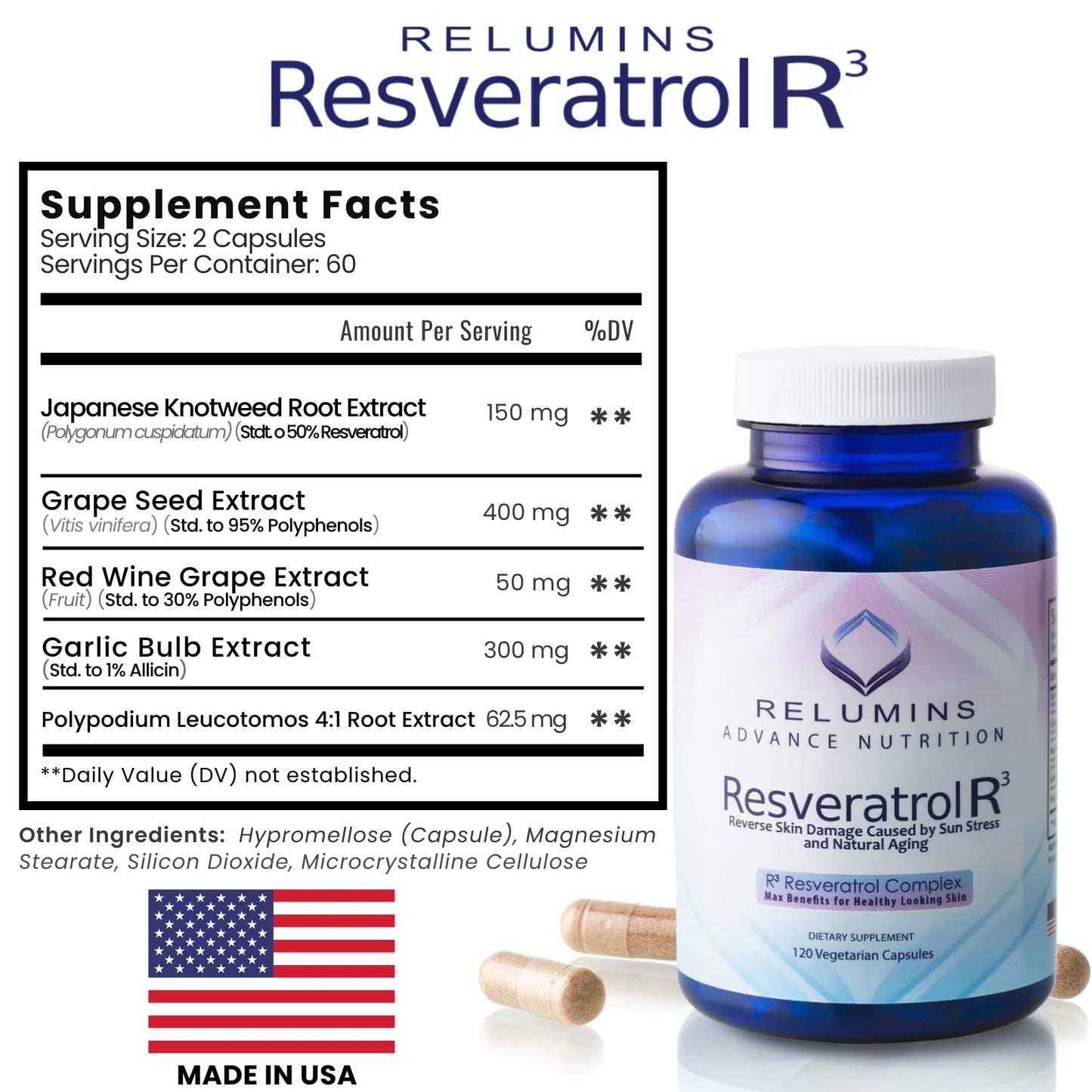 Relumins Resveratrol 600mg Capsule, 1 Bottle