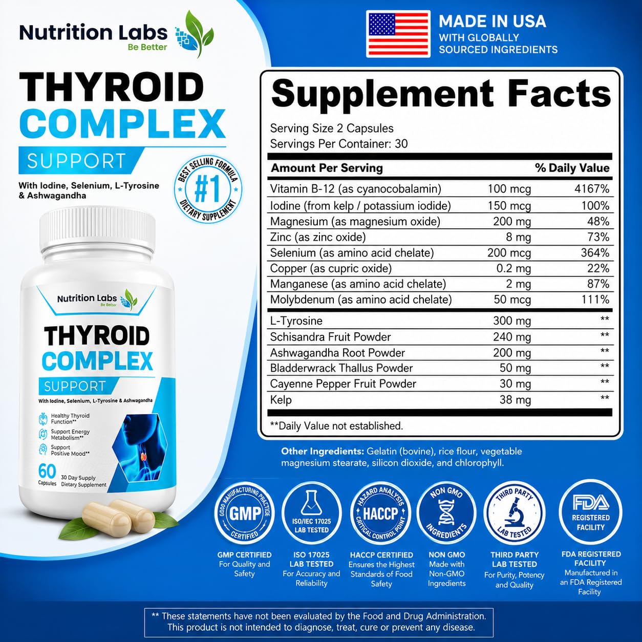 NUTRITION LABS BE BETTER Thyroid Support Supplement 60 Capsules