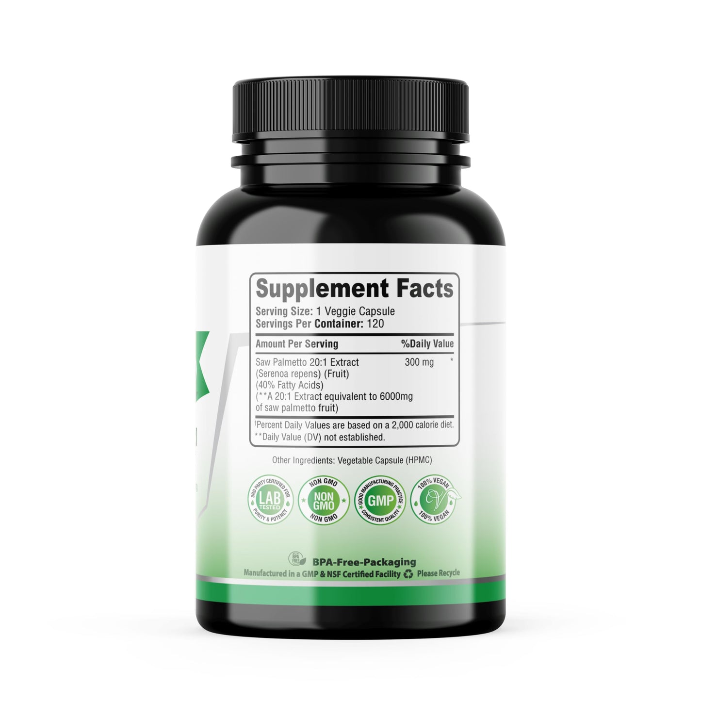 SMSHEALTHPRODUCTS.com Saw Palmetto Extra Strength 20:1 Extract 40% Fatty Acids, 120 Vegan Capsules