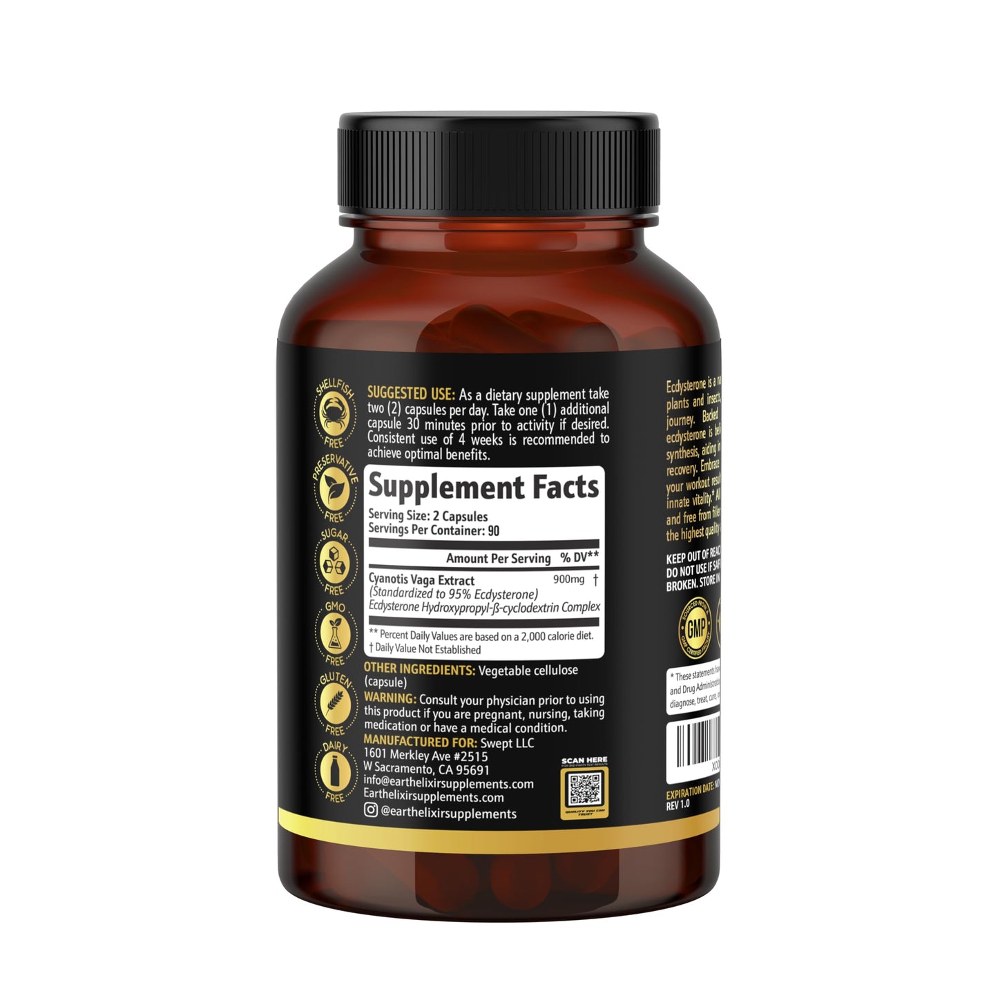 Earth Elixir Ecdysterone Supplements 900mg Capsule 180 Count