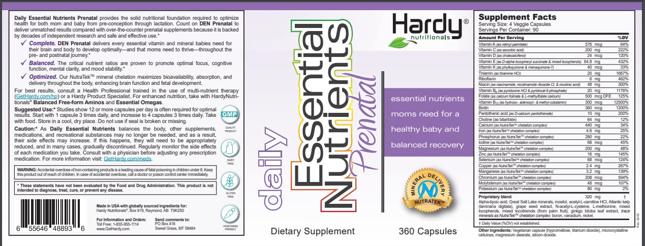 Hardy Nutritionals Daily Essential Nutrients Prenatal: The Most Complete Prenatal Supplement for Pregnant and Nursing Mothers - Broad Spectrum Micronutrients, 360 Capsules