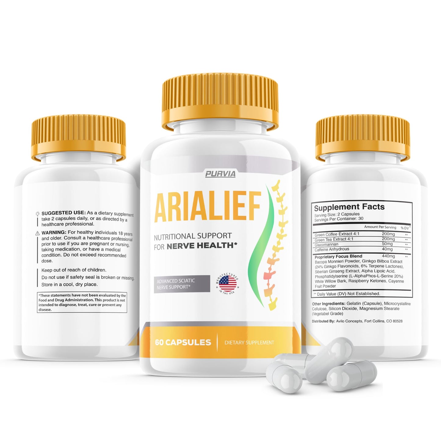 Purvia Arialief Capsules Official Formula Advanced Strength Vitamin Supplement, 180 Capsules