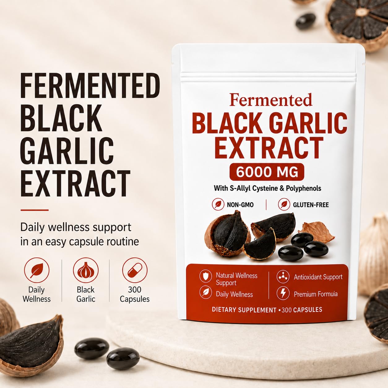 Resilia Aged Garlic LANURAL Fermented Black Garlic Extract Capsules, 120 Capsules