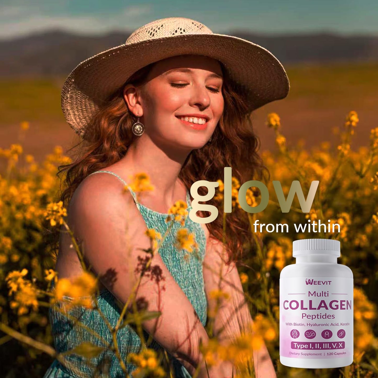WEEVIT Collagen Peptides for Women, 1500mg Hydrolyzed Collagen Capsule, 120 Count