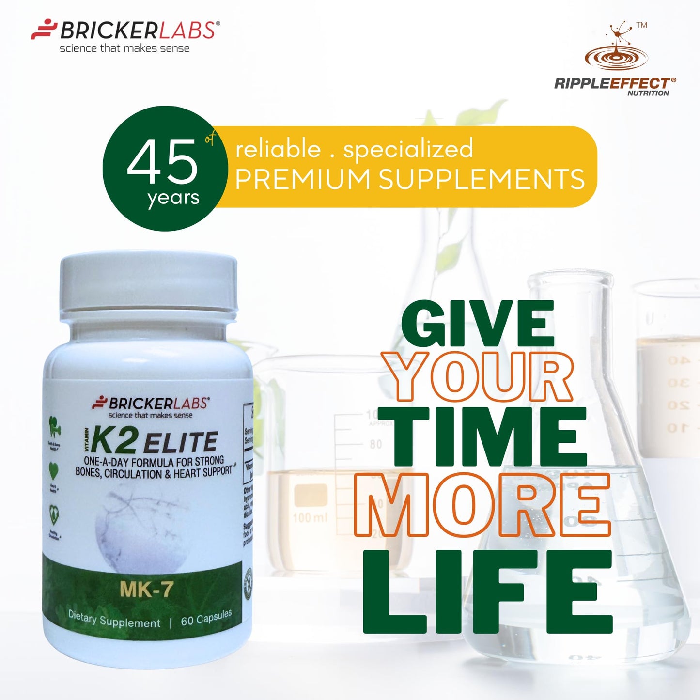 Bricker Labs K2 Elite Vitamin K2 MK-7 Supplement 160mcg per Capsule, 60 Capsules