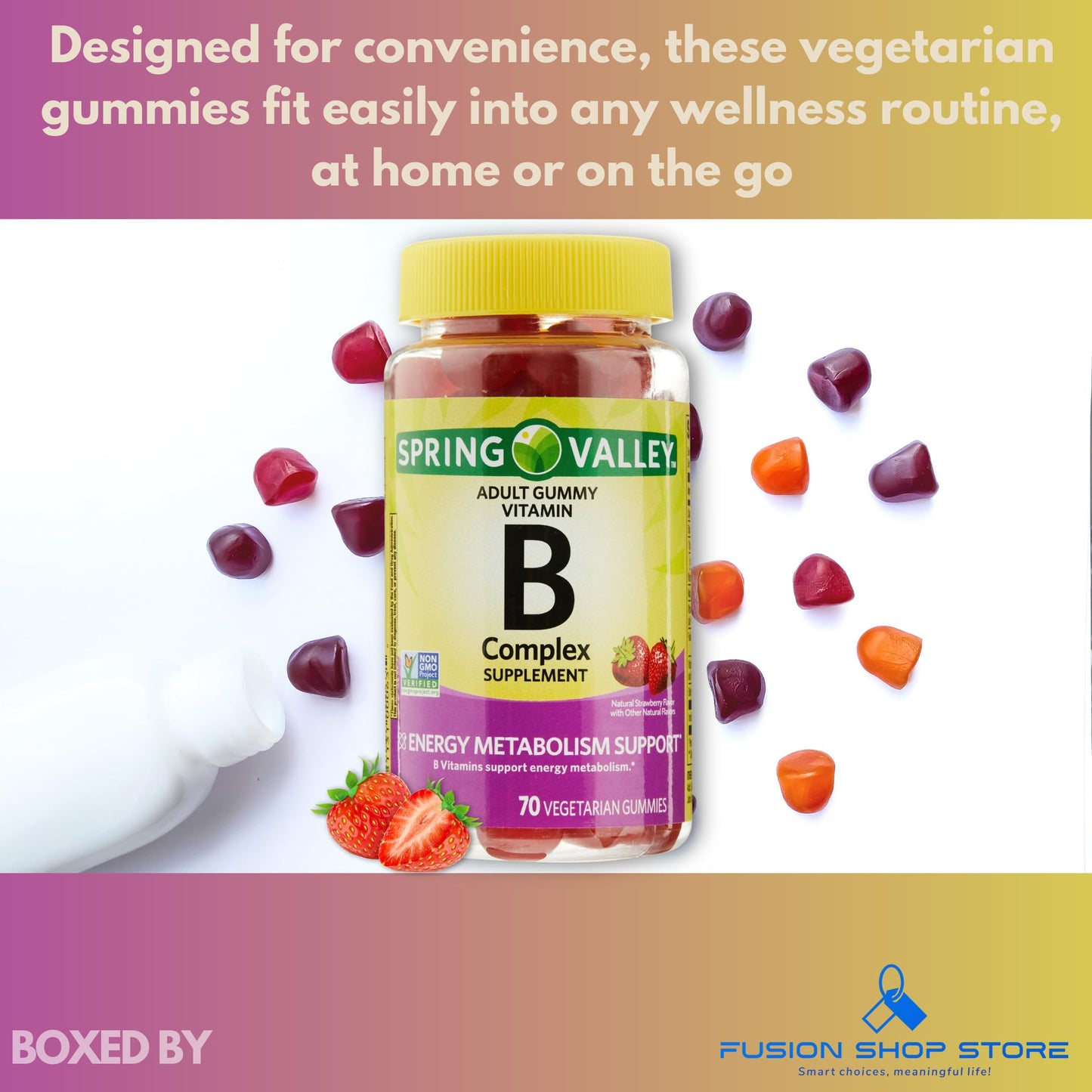 Fusion Shop Store Vitamin B Complex Gummies Strawberry 70 Count