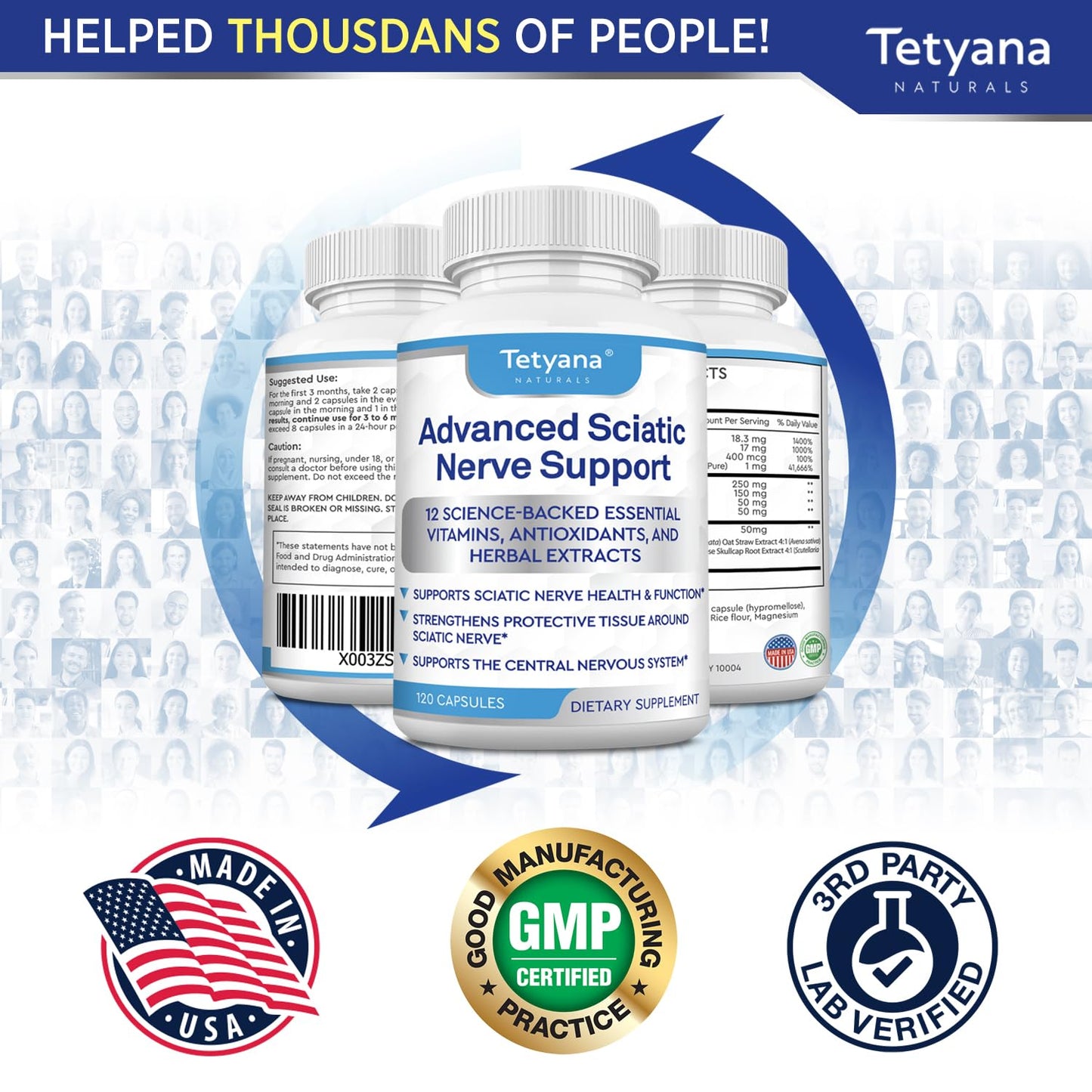 Tetyana naturals Advanced Sciatic Nerve Support Relief Alpha Lipoic Acid Vitamin Benfotiamine 12 in 1 Sciatica Supplements Capsules 120