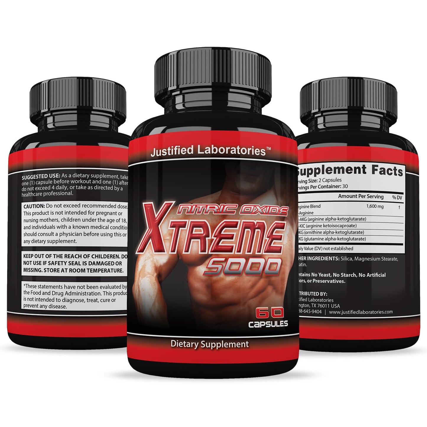Justified Laboratories Nitric Oxide Xtreme 5000 Advanced Men's Health Formula 60 Capsules
