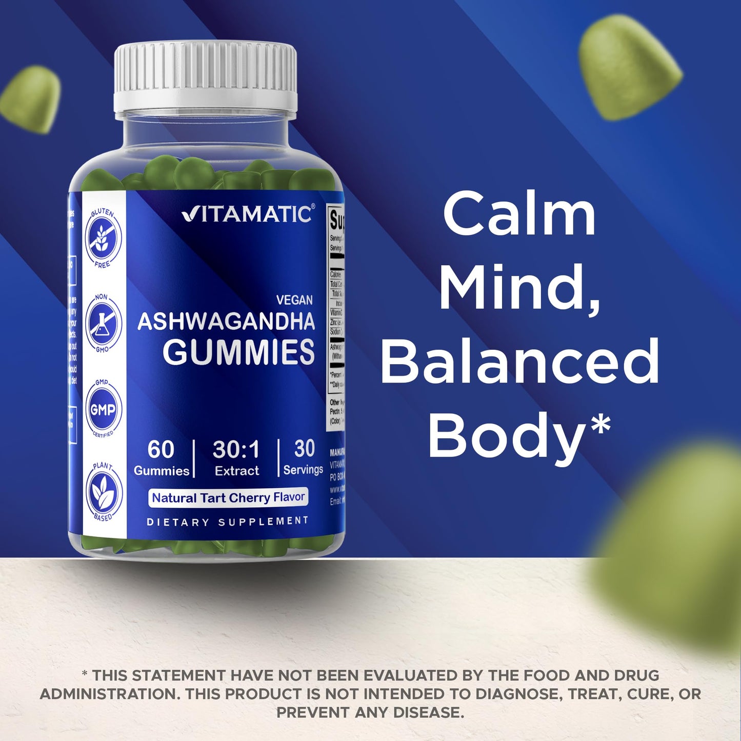 Vitamatic Ashwagandha 30:1 Extract 50 mg per Serving – Gummy, 60 Gummies
