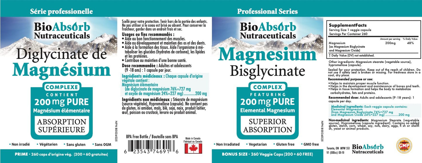 Bio Absorb Nutraceuticals Magnesium Glycinate 200mg, 260 Capsules