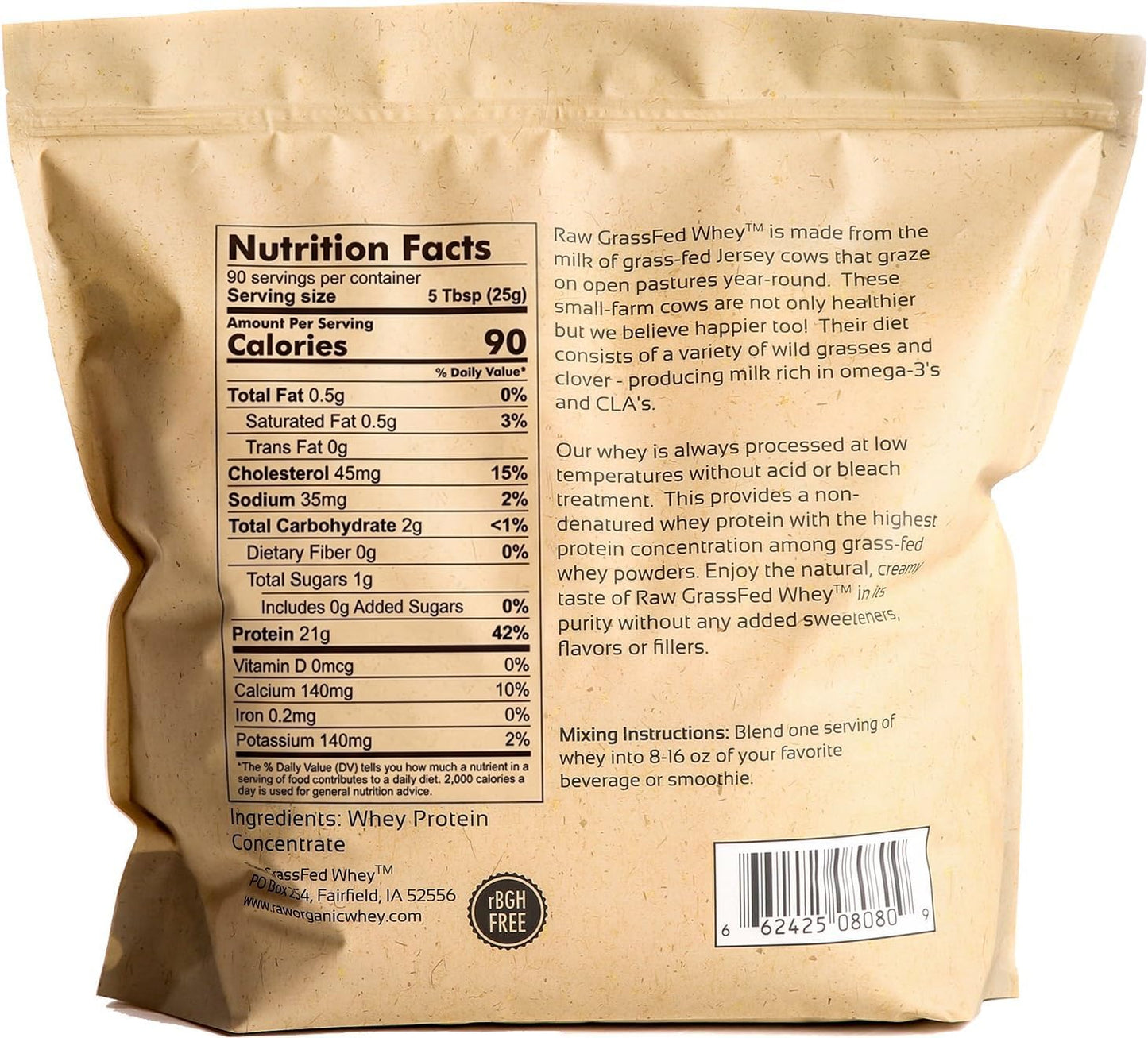 Raw Organic Whey Grass Fed Whey Protein Powder, 80 Servings