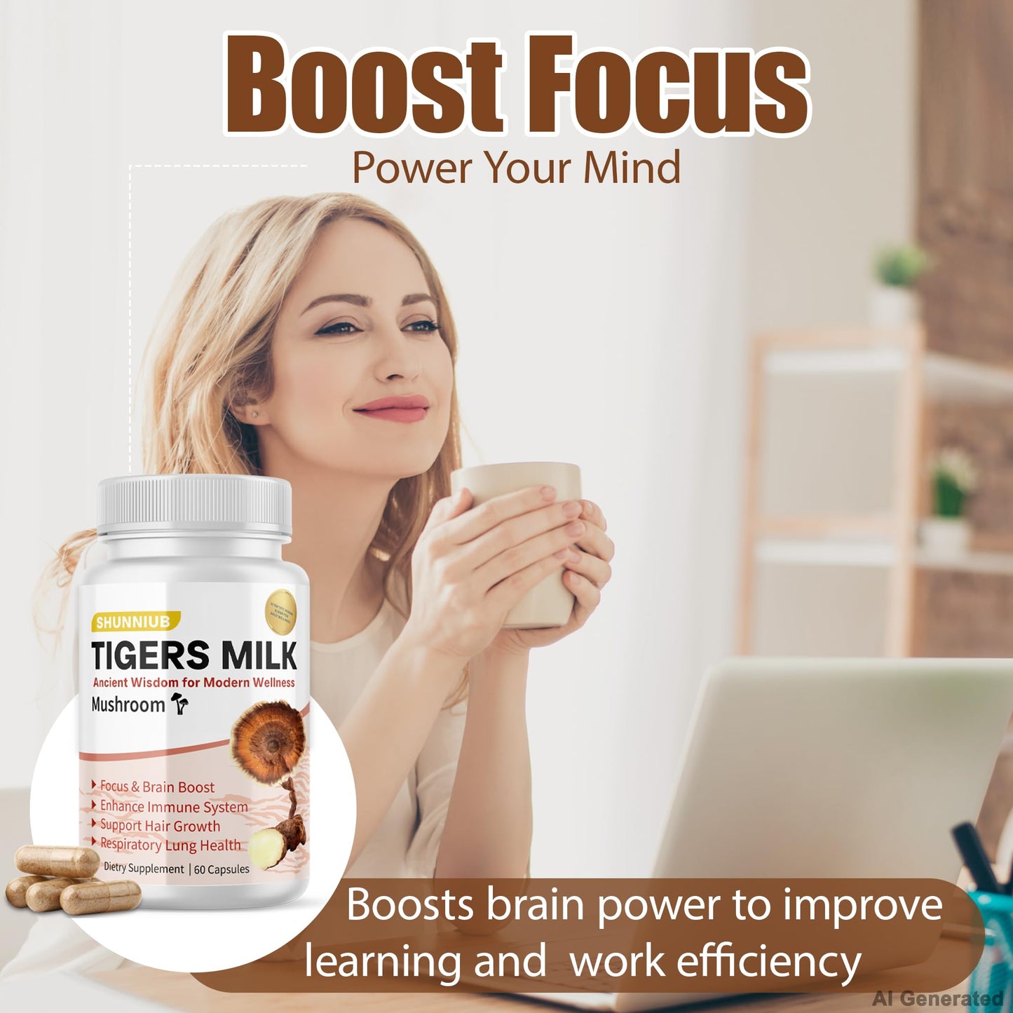 SHUNNIUB Tiger Milk Mushroom Supplement Capsules, 60 Capsules
