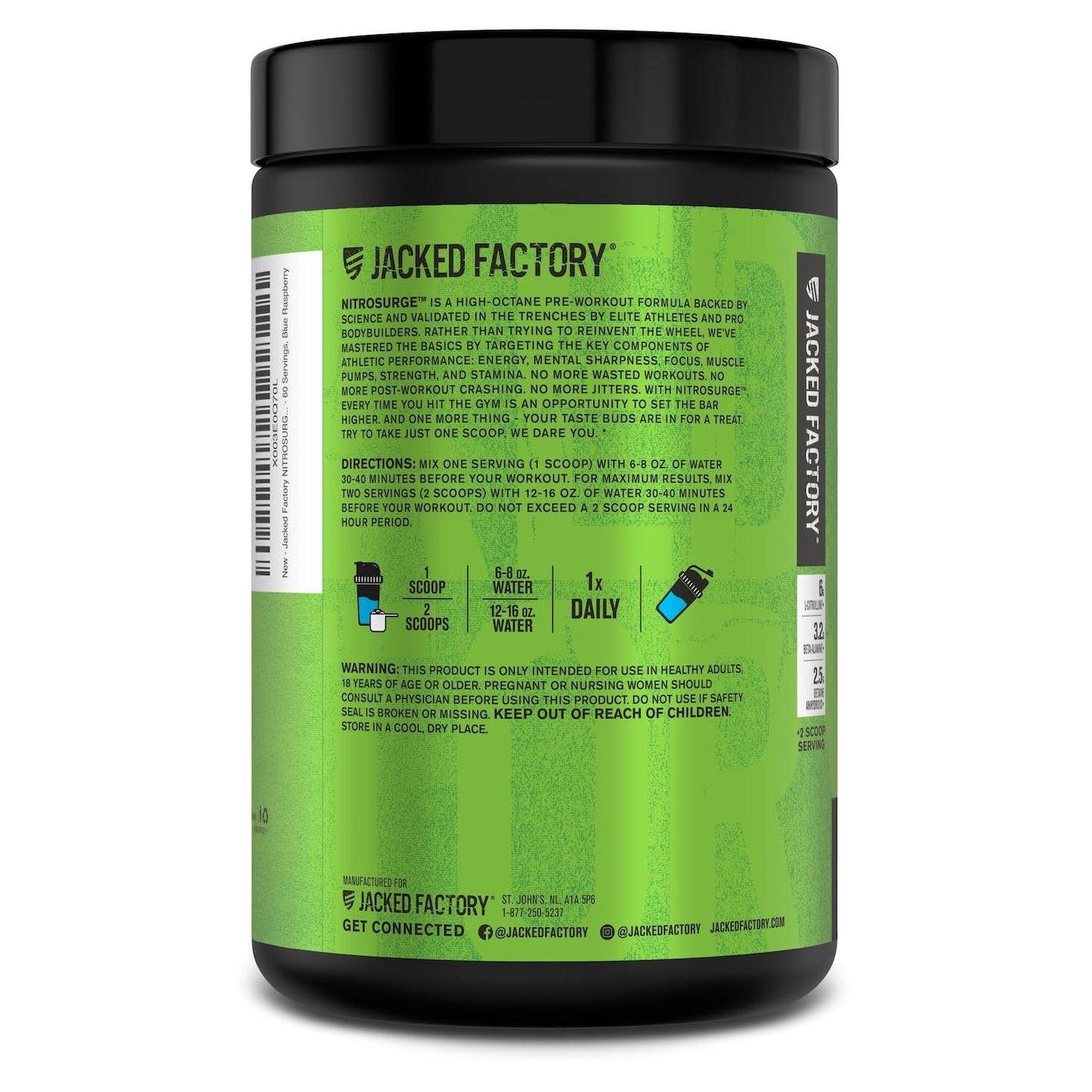 Jacked Factory NITROSURGE Pre Workout Supplement Powder 60 Servings