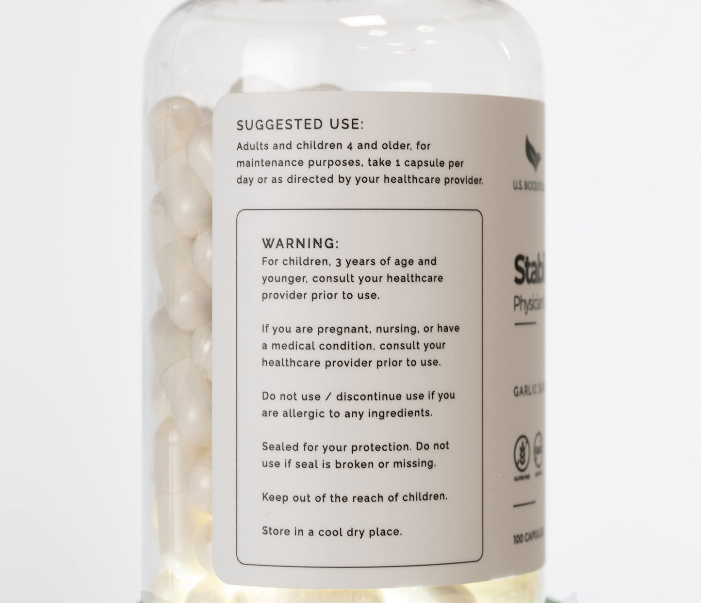 U.S. Bioceuticals Stabilized Allicin (Non-GMO) Capsule, 100 Count