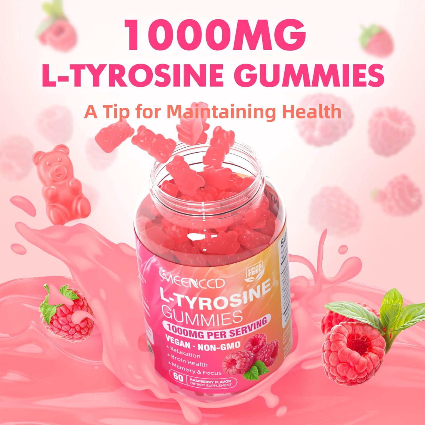 MEENCCD L-Tyrosine Gummies 1000mg, 60 Count
