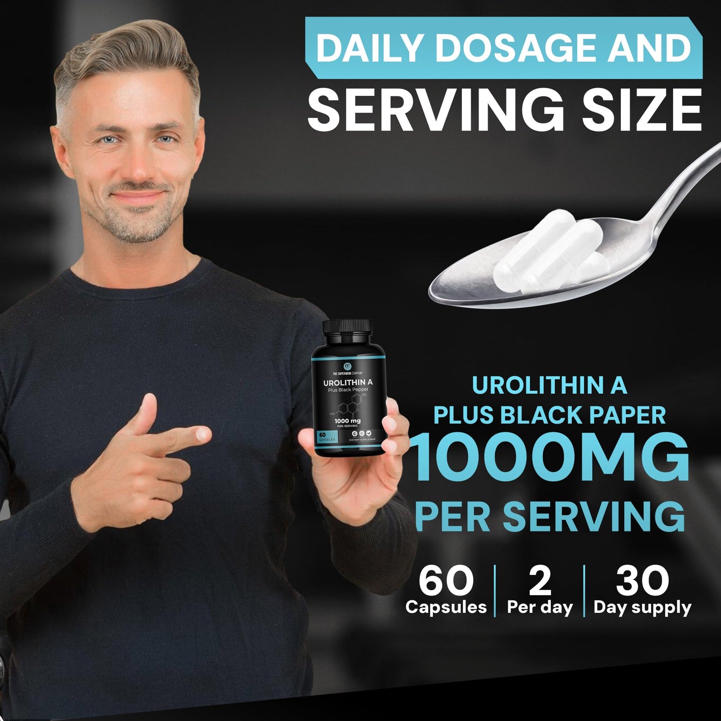 The Supermom Company Urolithin A Plus Black Pepper Dietary Supplement, 60 Vegetable Capsules