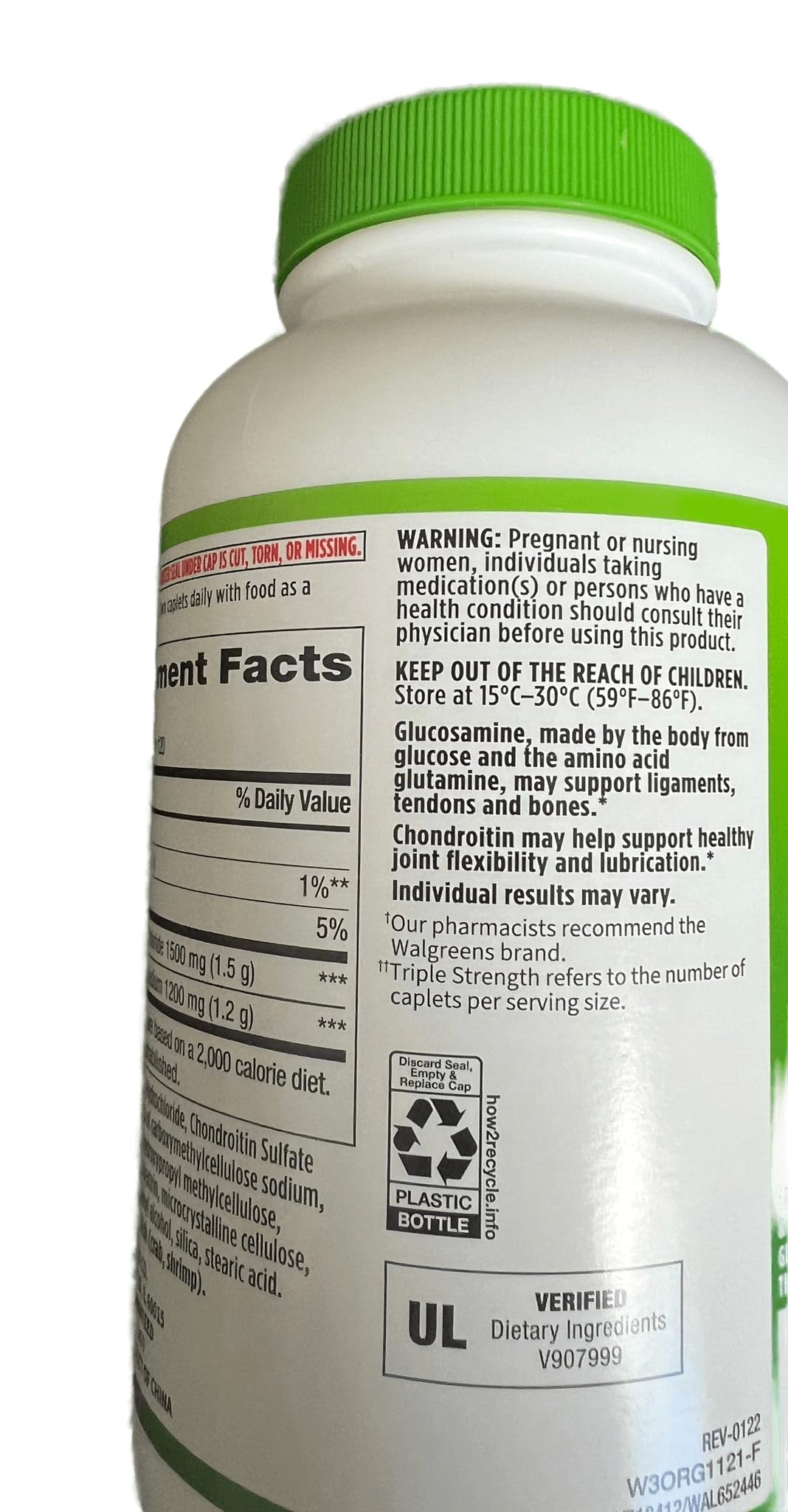 Walgreens Glucosamine Chondroitin Triple Strength 1500 mg Glucosamine HCl 1200 mg Chondroitin Caplets 240