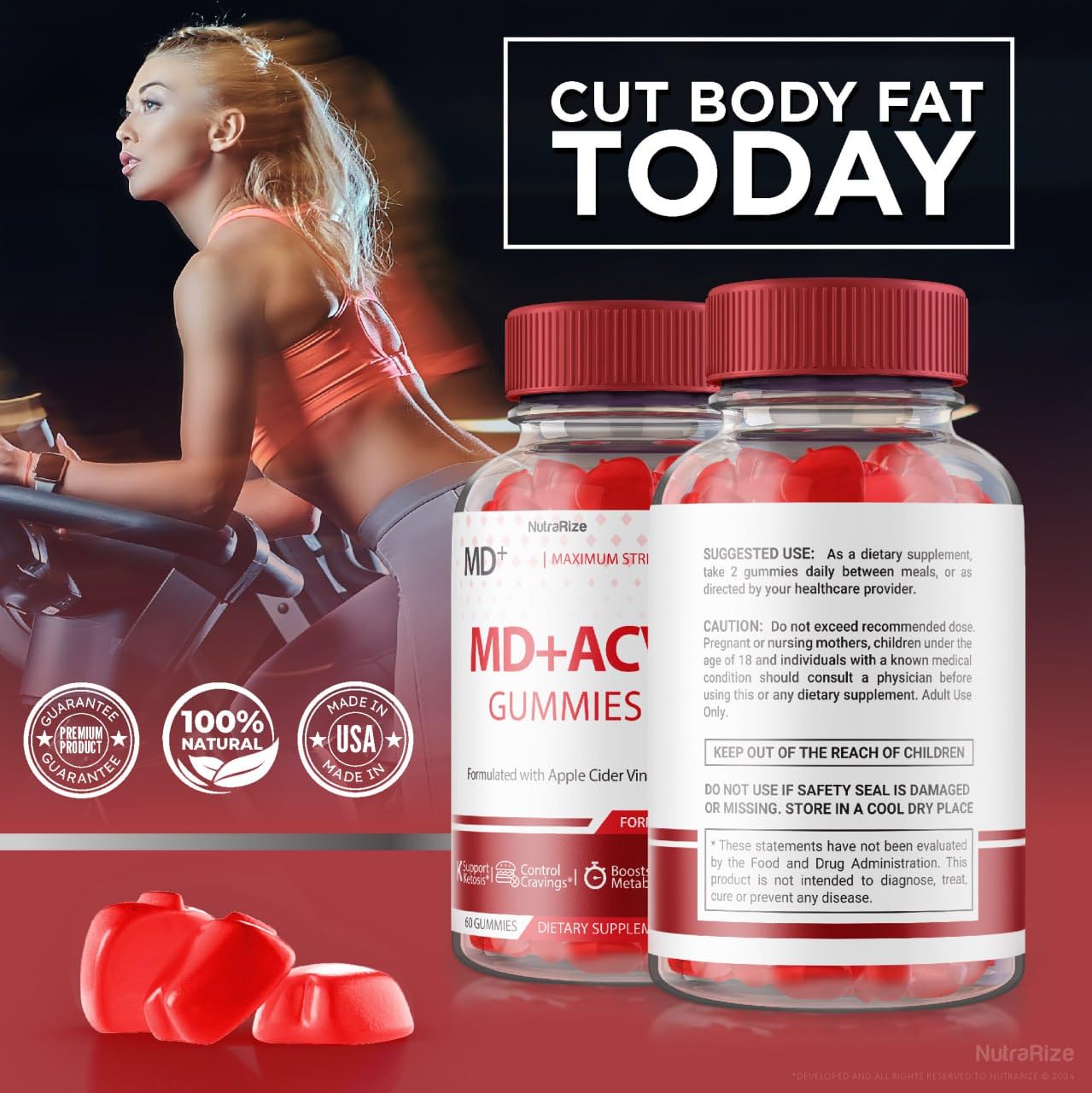 NutraRize MD + ACV Gummies for Advanced Weight Loss, Maximum Strength Supplement, 60 Gummies