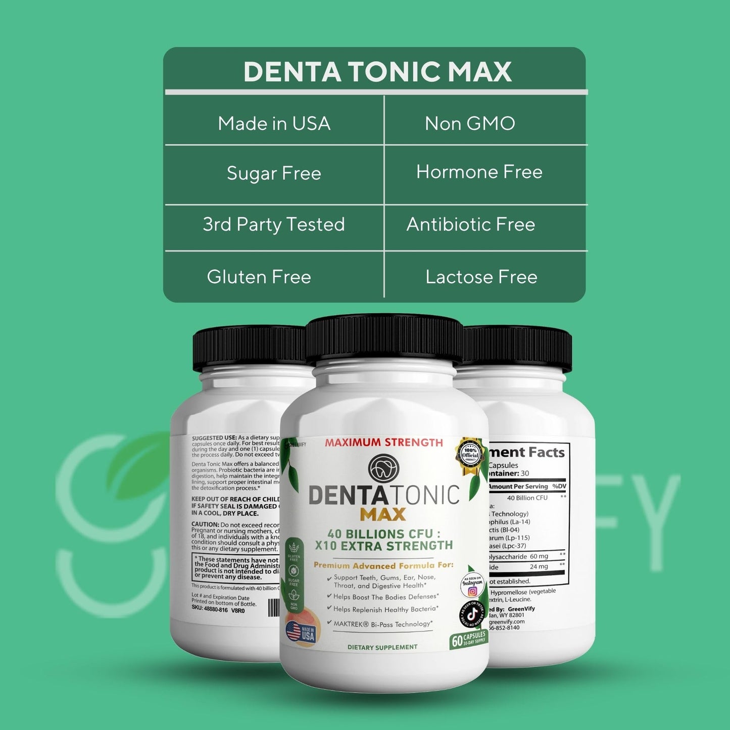 GREENVIFY Denta Tonic Max Probiotic Supplement Capsules 300