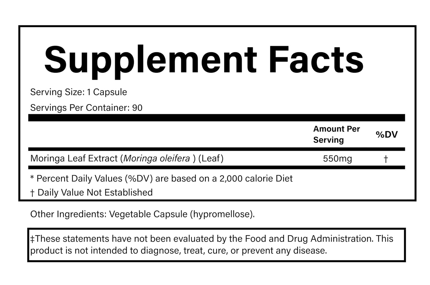 PURE Moringa Extract 550 mg Capsule 90 Count