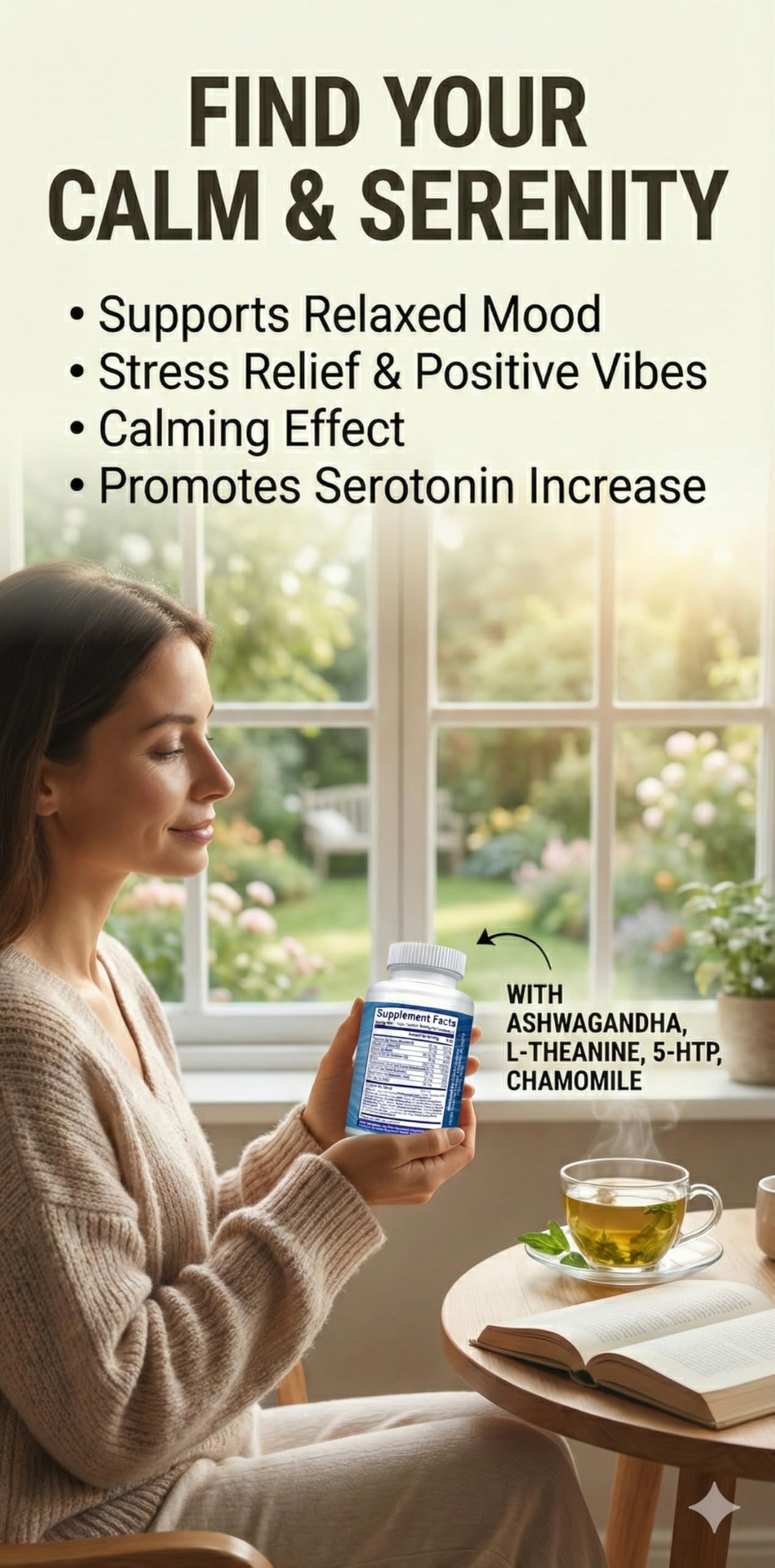Global Creations Natural Mood & Serotonin Support - Nutrisuppz Anxiet-Ease Formula with Ashwagandha, L-Theanine, GABA, 5-HTP, Magnesium Capsules 60