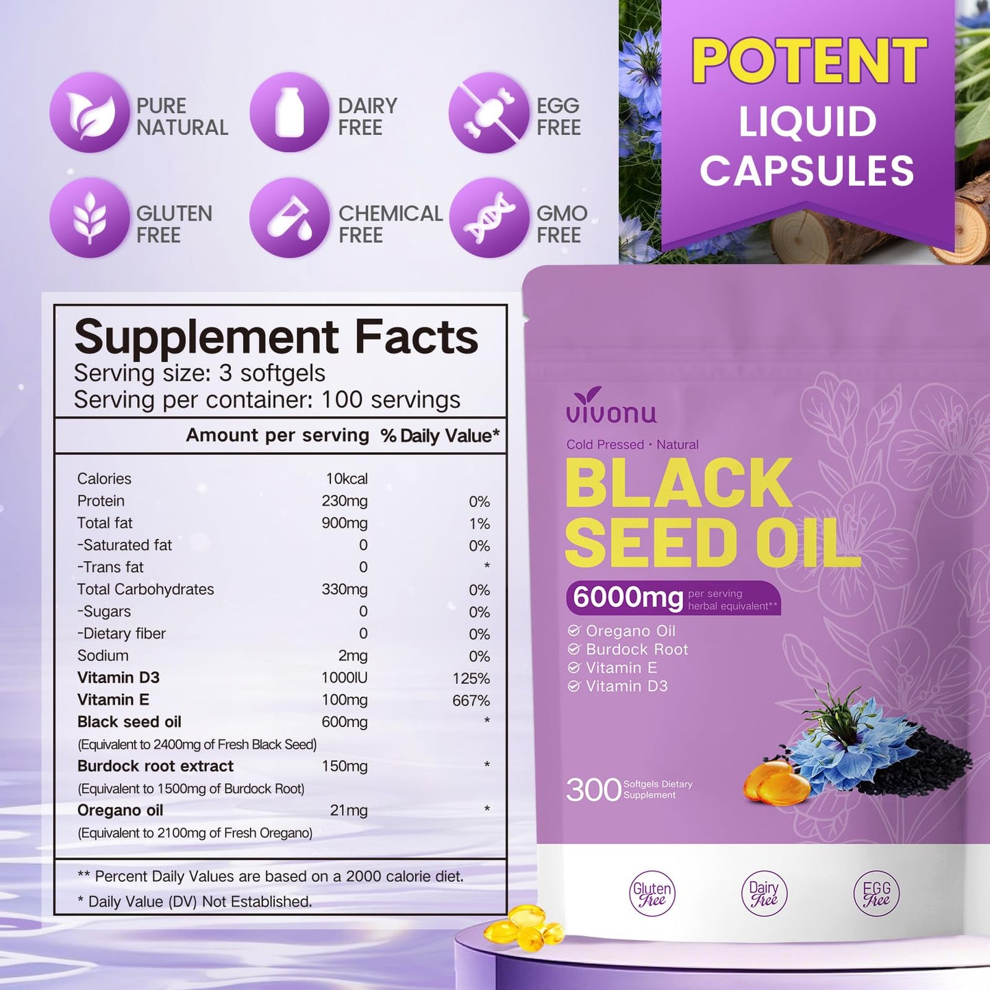 VivoNu Black Seed Oil Softgels 900 Count