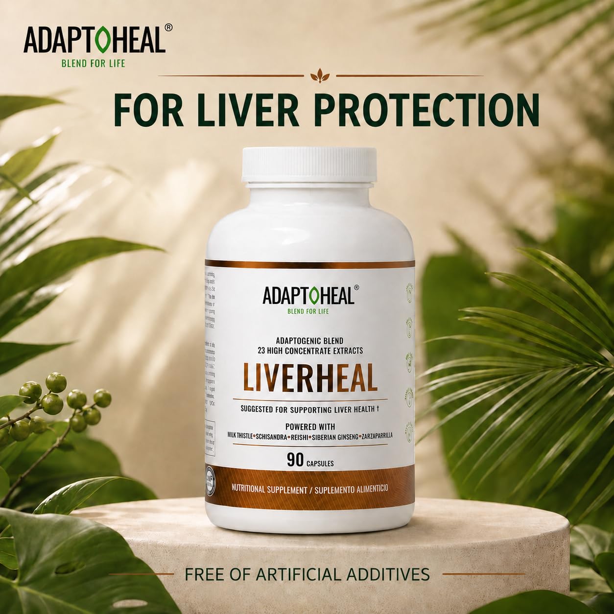 ADAPTOHEAL Liverheal Liver Support Milk Thistle Turmeric Capsules 90 Count