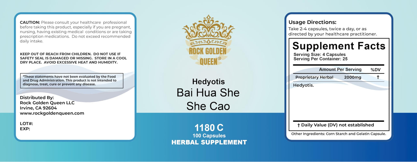 Rock Golden Queen Bai Hua She She Cao, Hedyotis (Raw) 100 Capsules