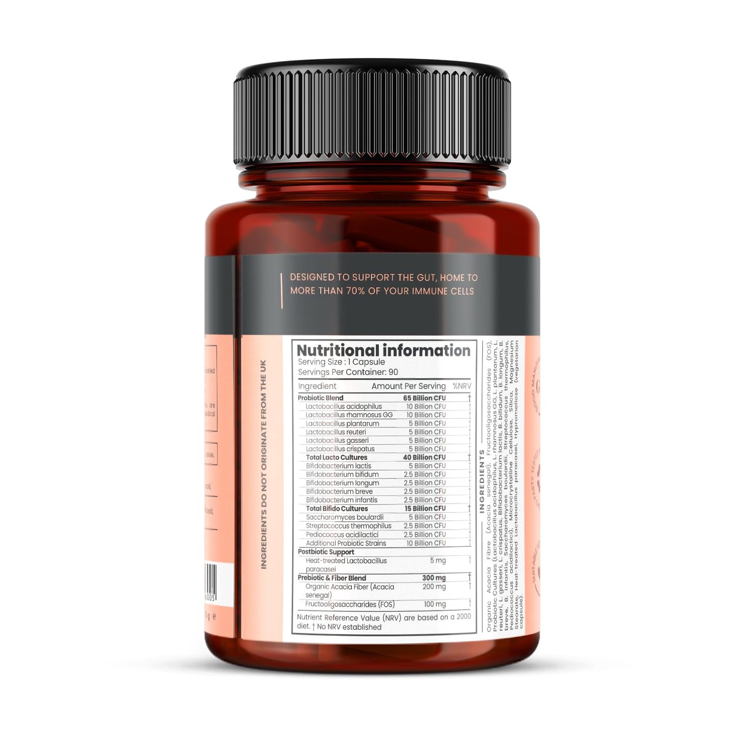 pureclinica 65 Billion CFU Probiotic Supplement 14 Strains with Prebiotics & Postbiotics Capsules, 90 Count