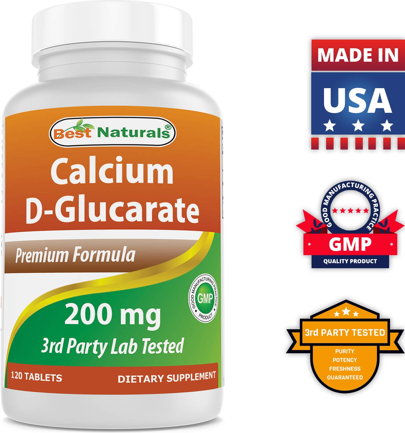Best Naturals Calcium D-Glucarate 200 mg Tablets, 120 Count