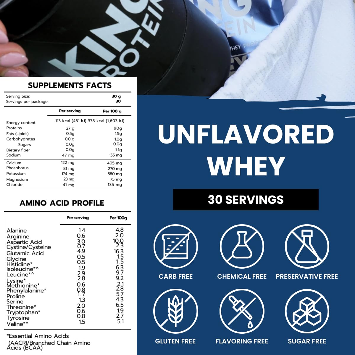 KING Protein Clean Whey Isolate Protein Powder Unflavored 1.98 Pound 30 Servings