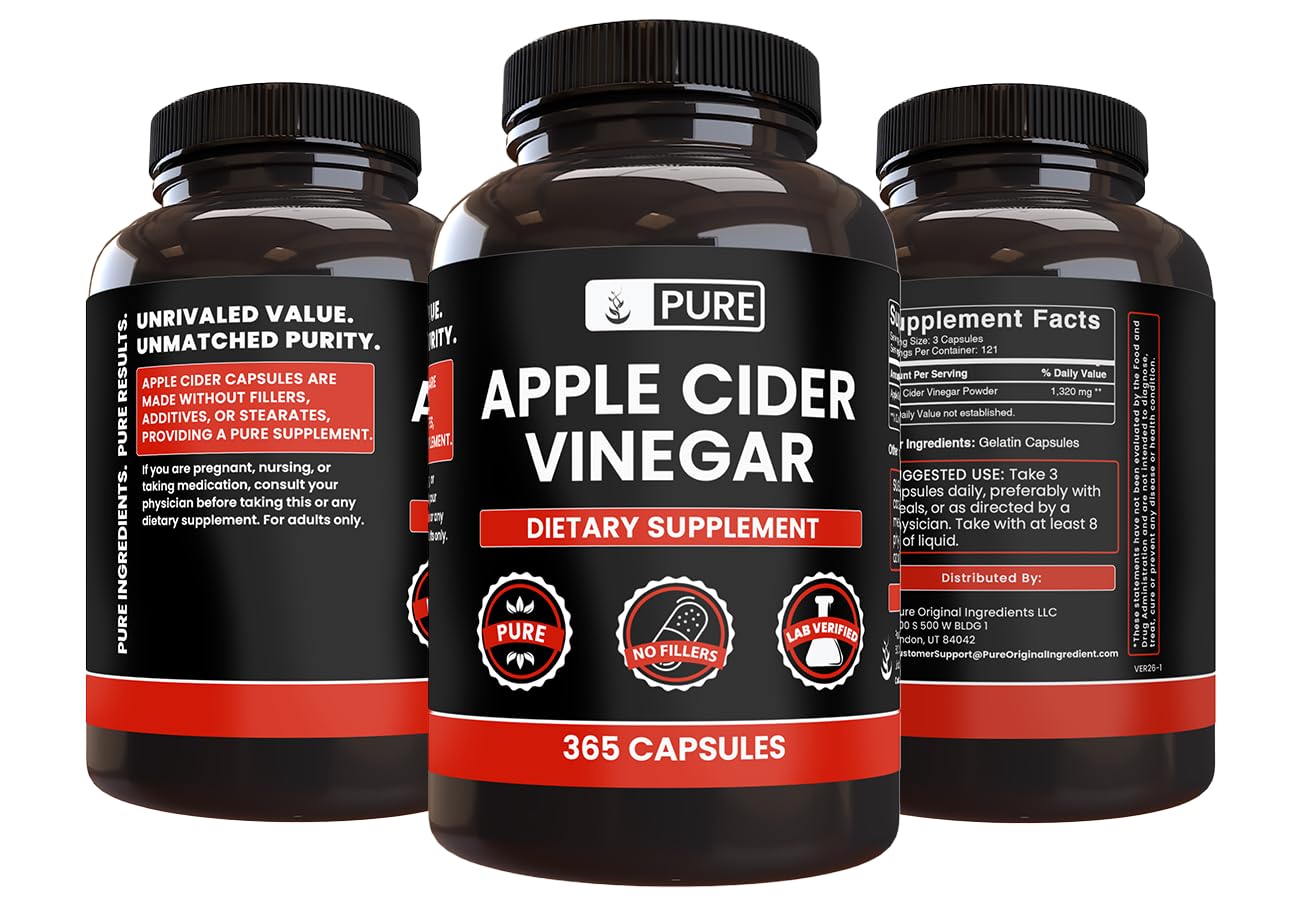 Pure Original Ingredients Apple Cider Vinegar, 365 Capsules