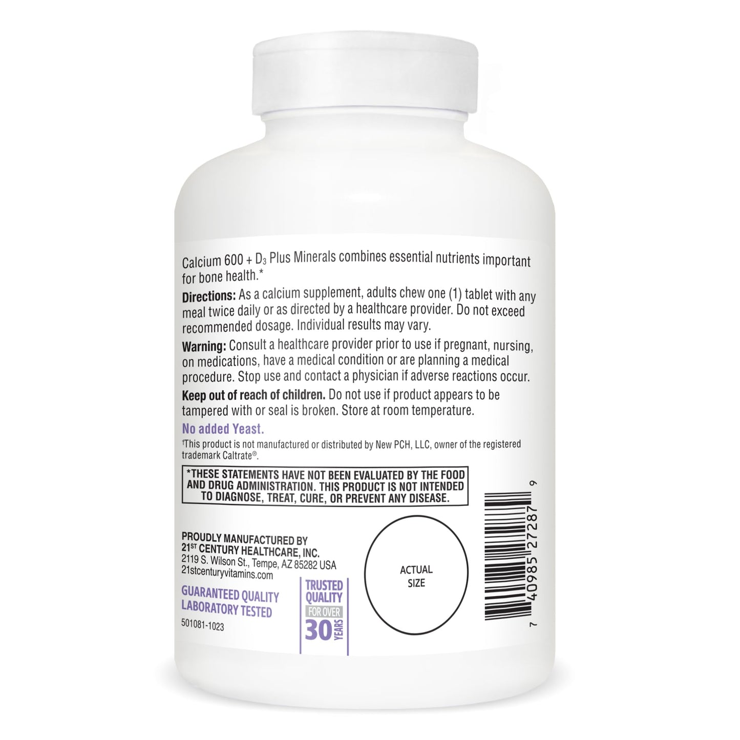 21st Century Calcium 600 mg +D Plus Minerals Chewable Tablets, 75 Count