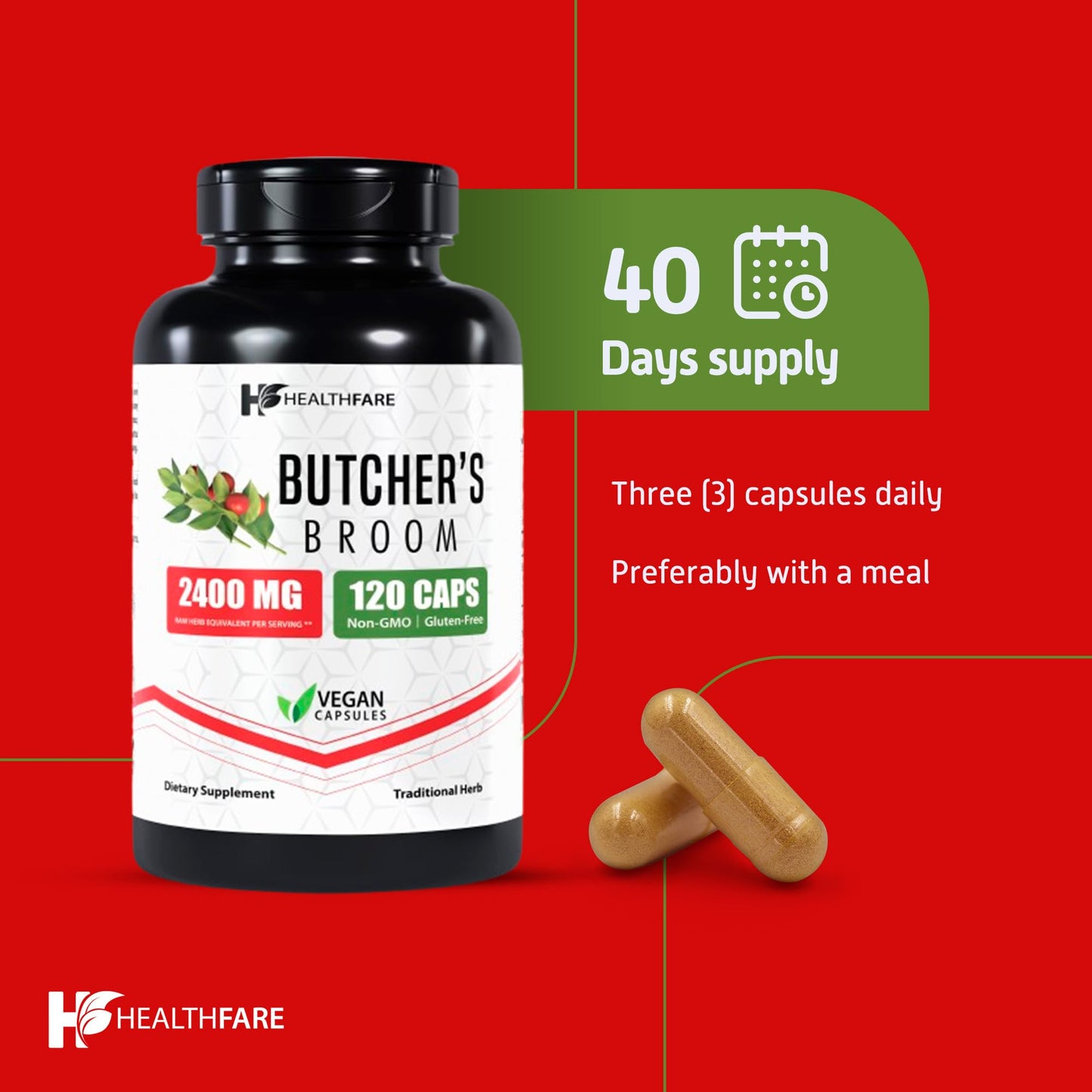 Healthfare Butcher’s Broom Capsules, 240 Veg Capsules