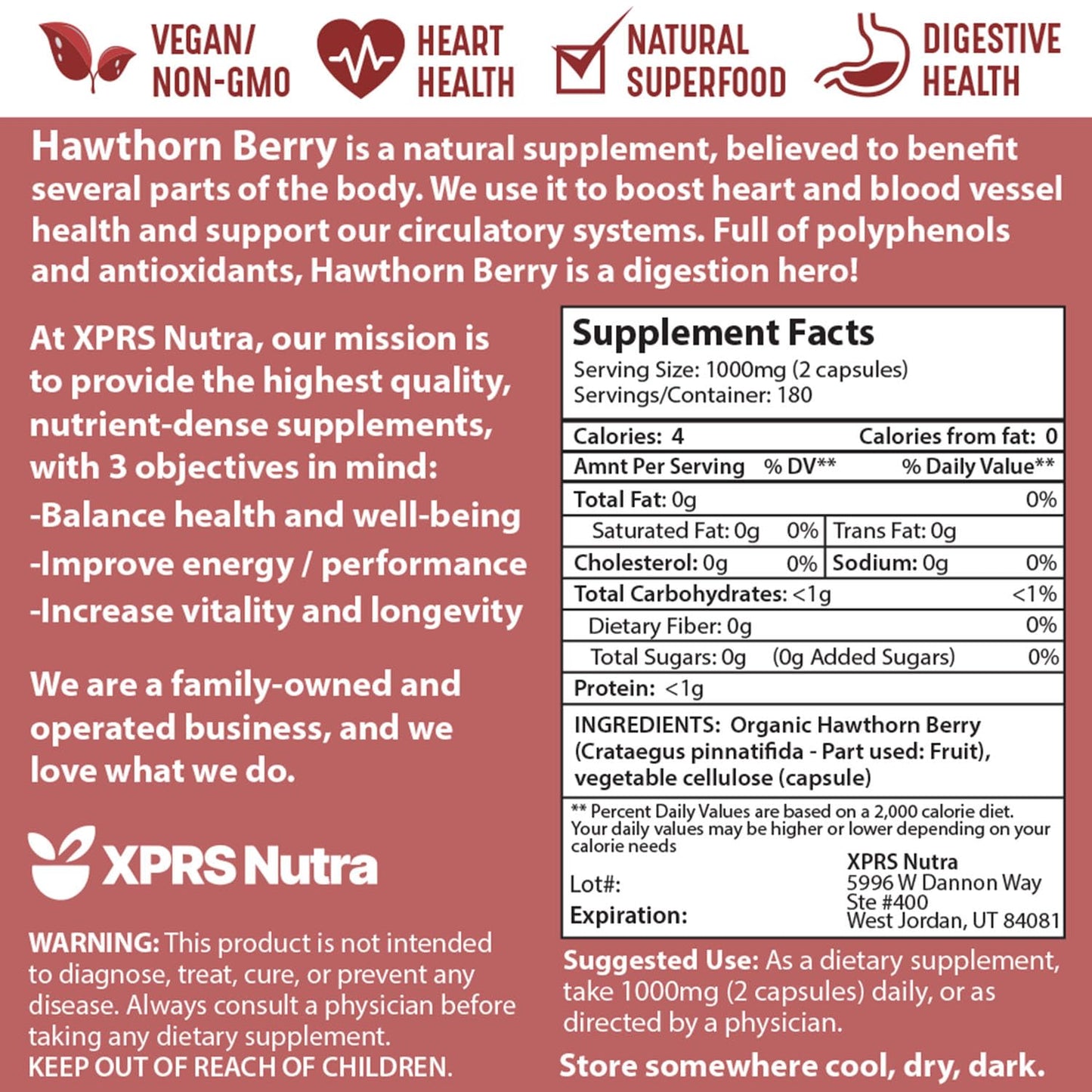 XPRS Nutra Hawthorn Berry Capsules, 360 Capsules