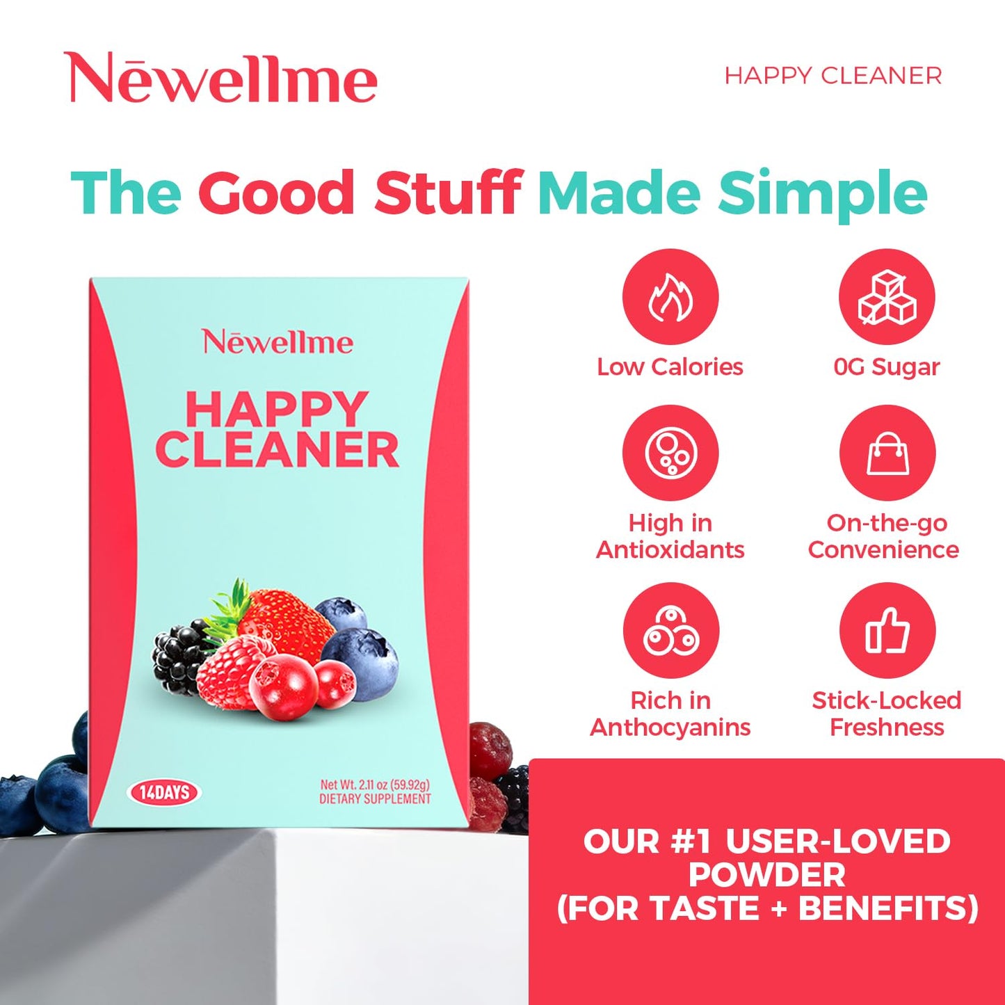 NEWELLME Happy Cleaner Superfood Powder, 8.8 Ounces