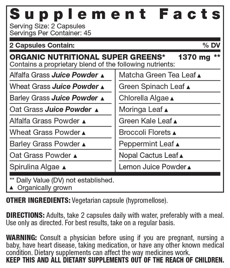 Fresh Start Organic Alkalizing Super Greens Capsule, 90 Count