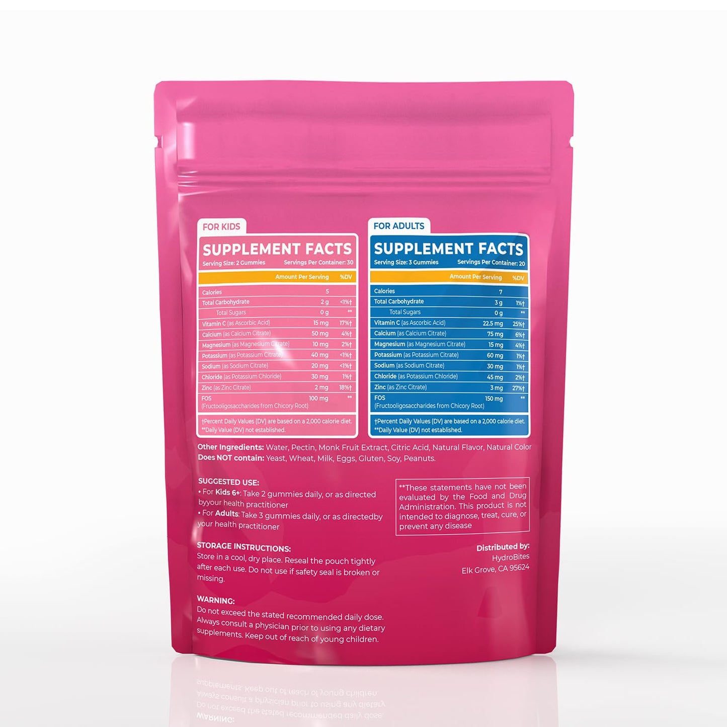 HydroBites Sugar Free Electrolyte Gummies, Mixed Berry, Vegan, 60 Count
