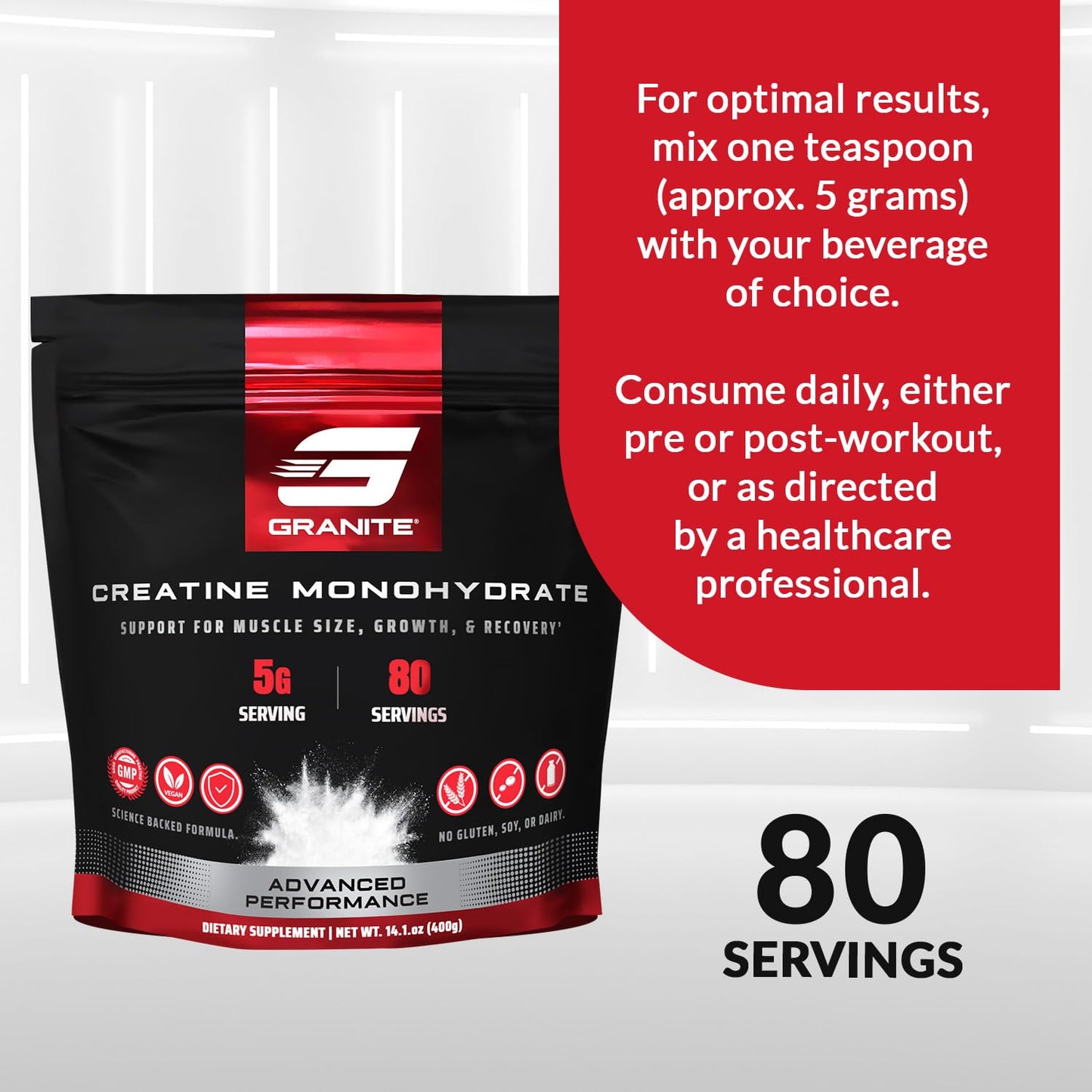 Granite Supplements Creatine Monohydrate Powder 14.1 Ounce