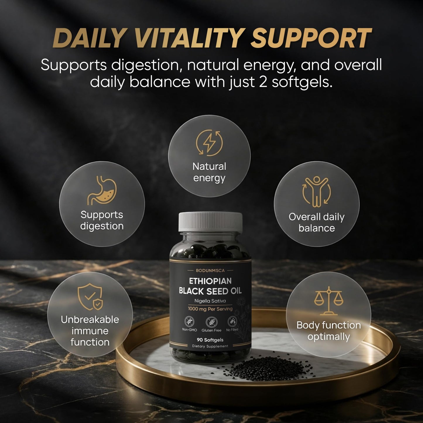 BODUNMSCA Ethiopian Black Seed Oil 1000mg, 90 Softgels