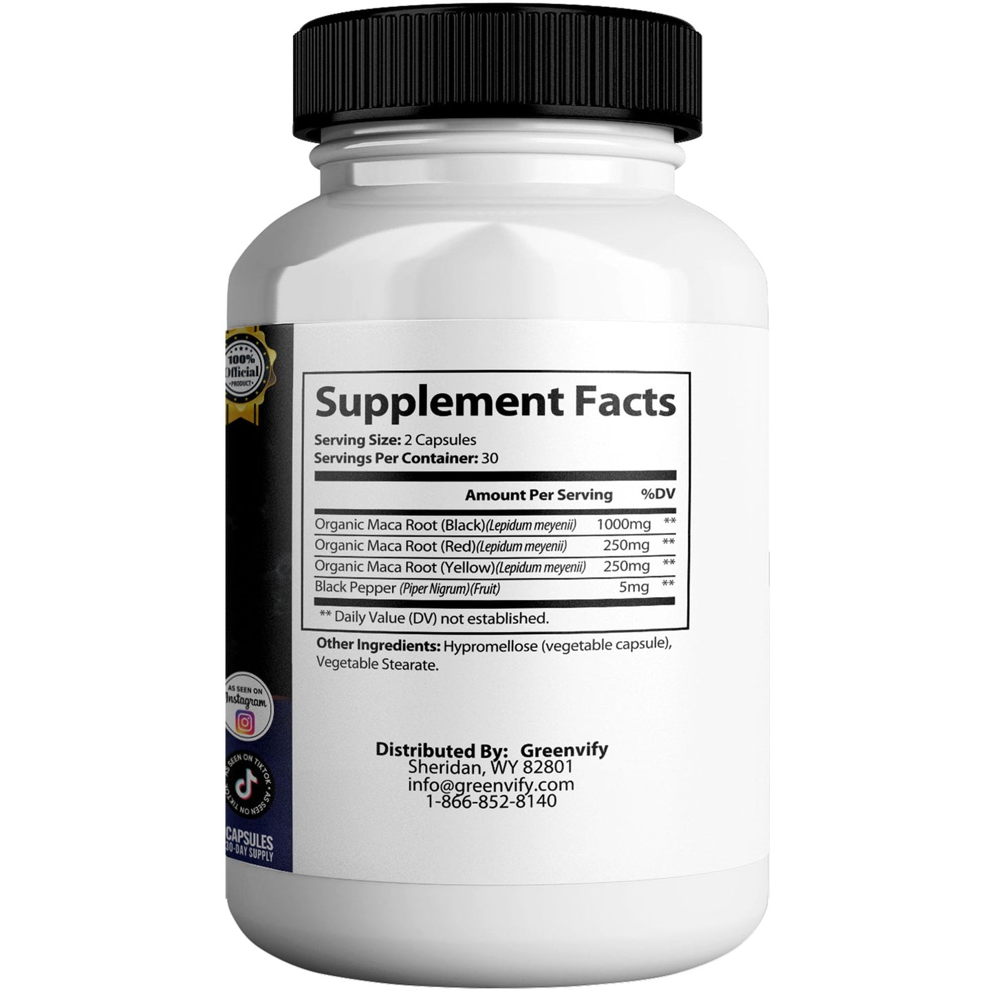 GREENVIFY Potent Vital XXXL Max Dietary Supplement Organic Maca Root Capsules, 60 Count