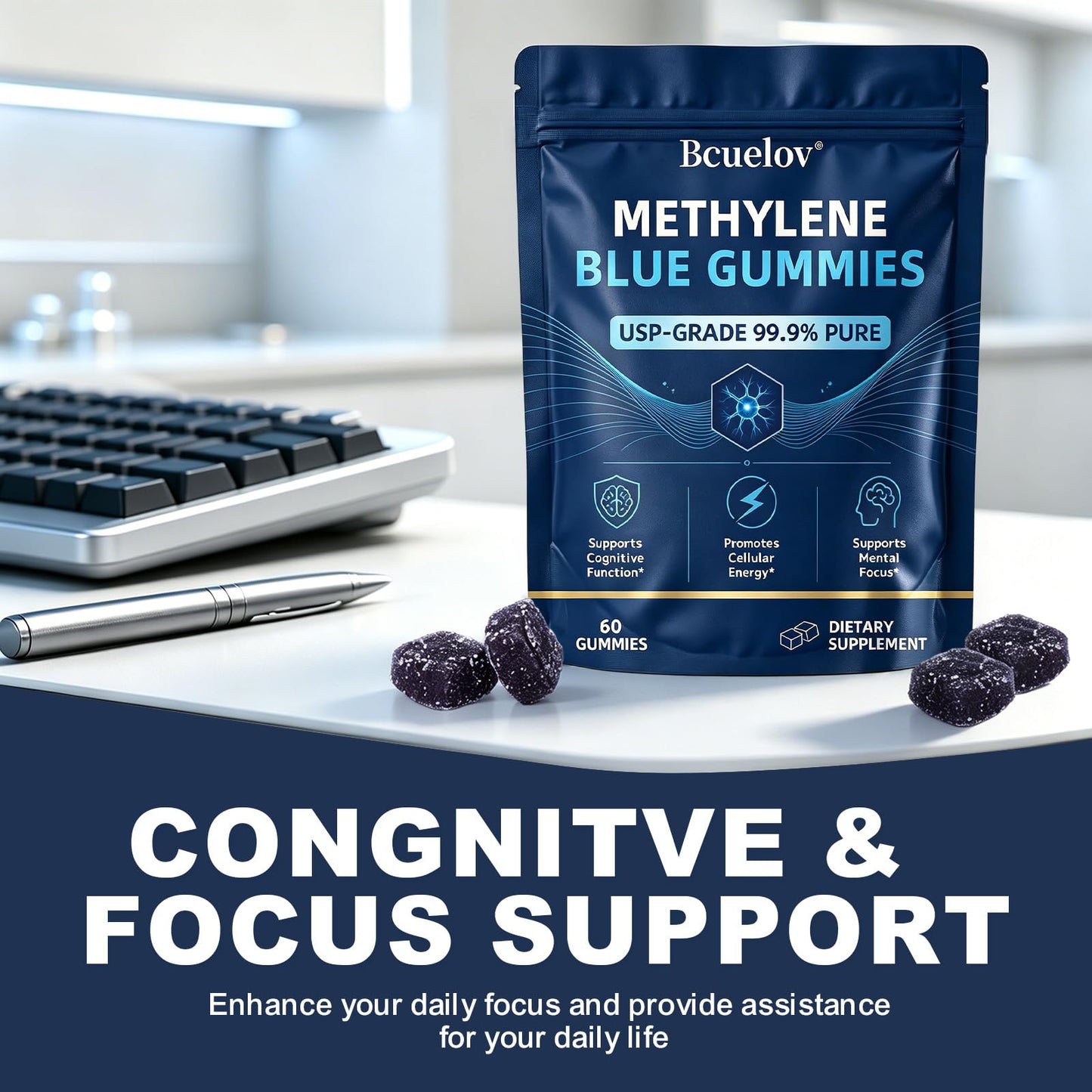 Bcuelov Methylene Blue Gummies 5mg, 60 Count