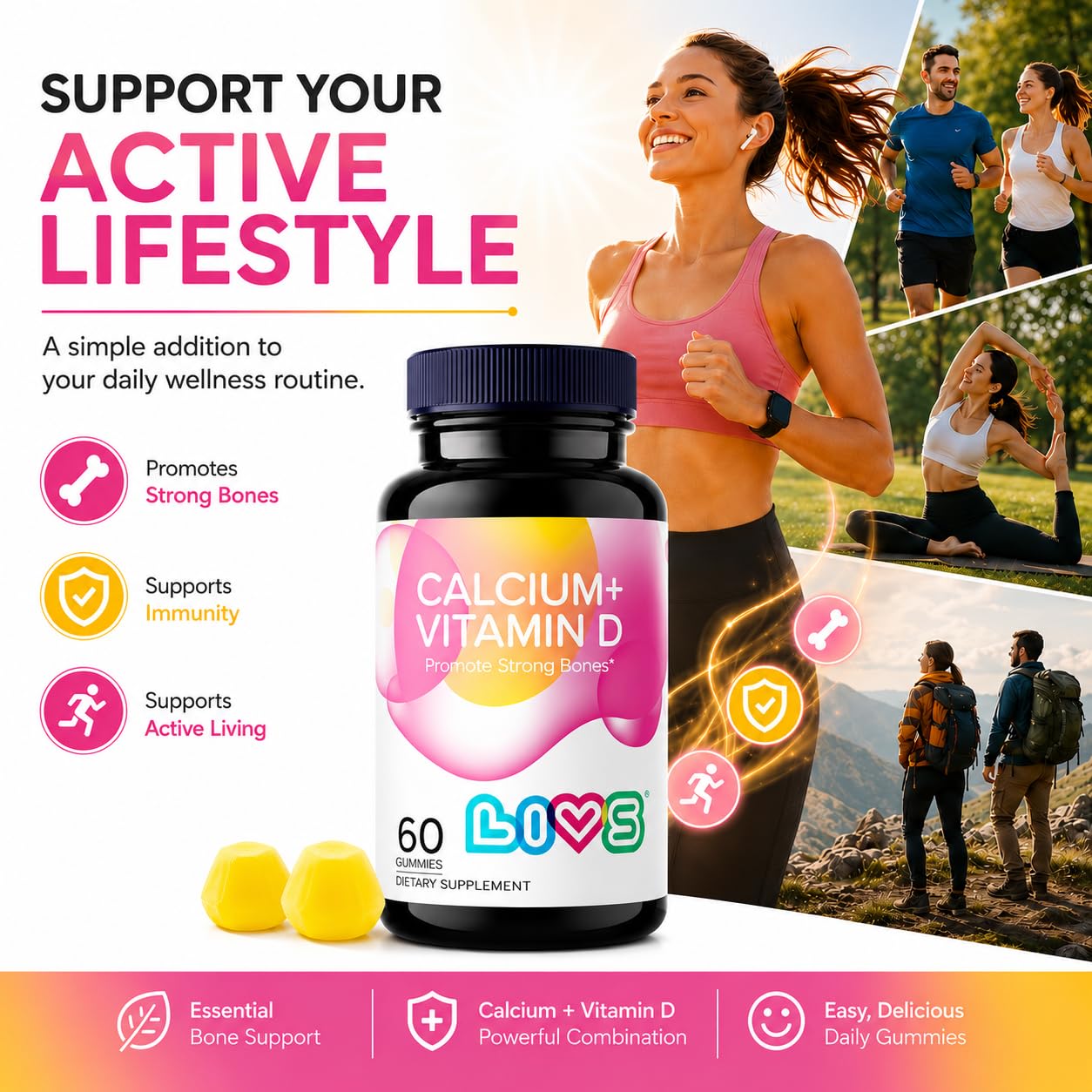 LIVS Calcium & Vitamin D3 Gummies 120 Count