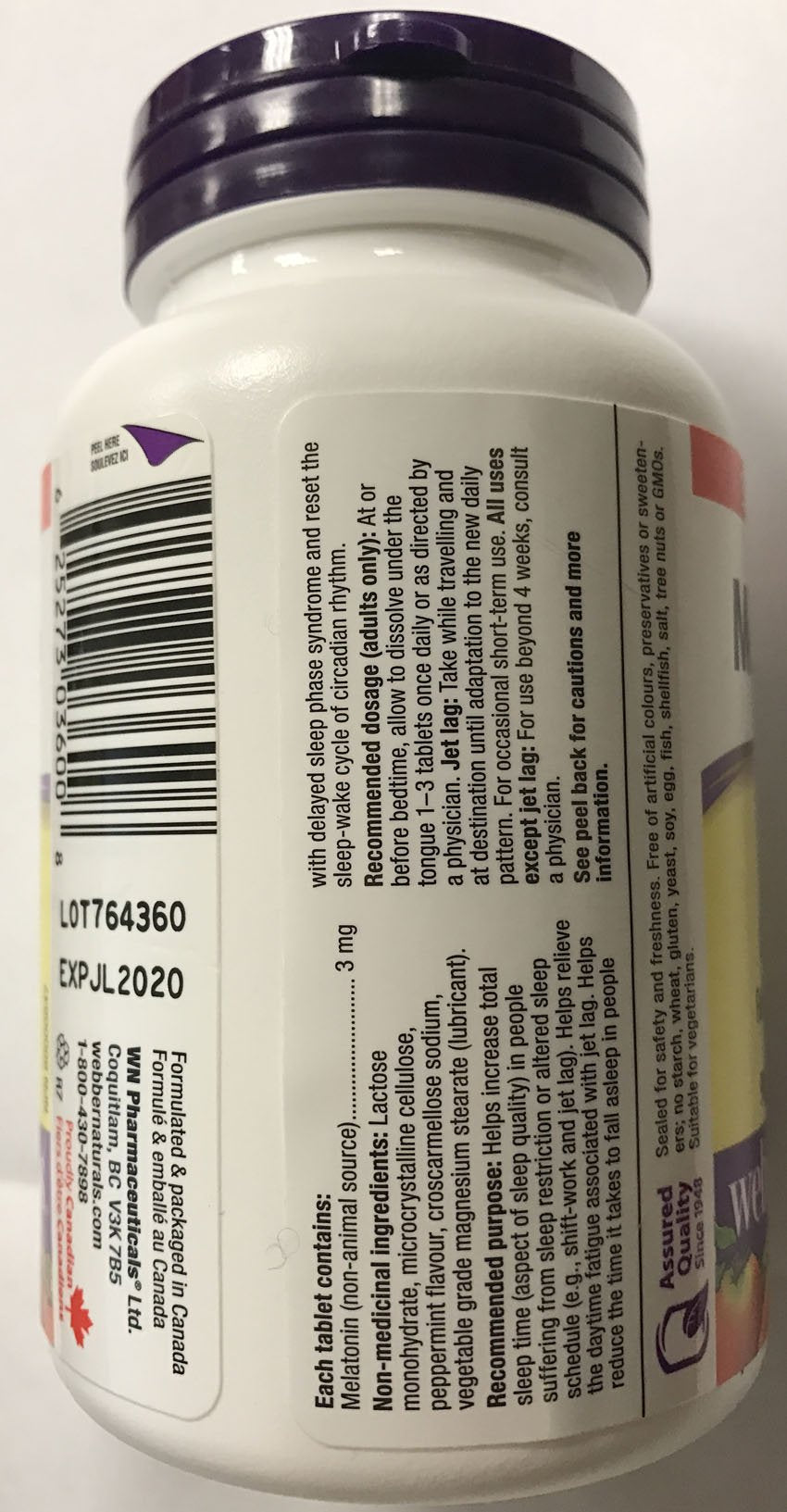 Webber Naturals Melatonin Quick Dissolve, 3 mg, 90 Tablets