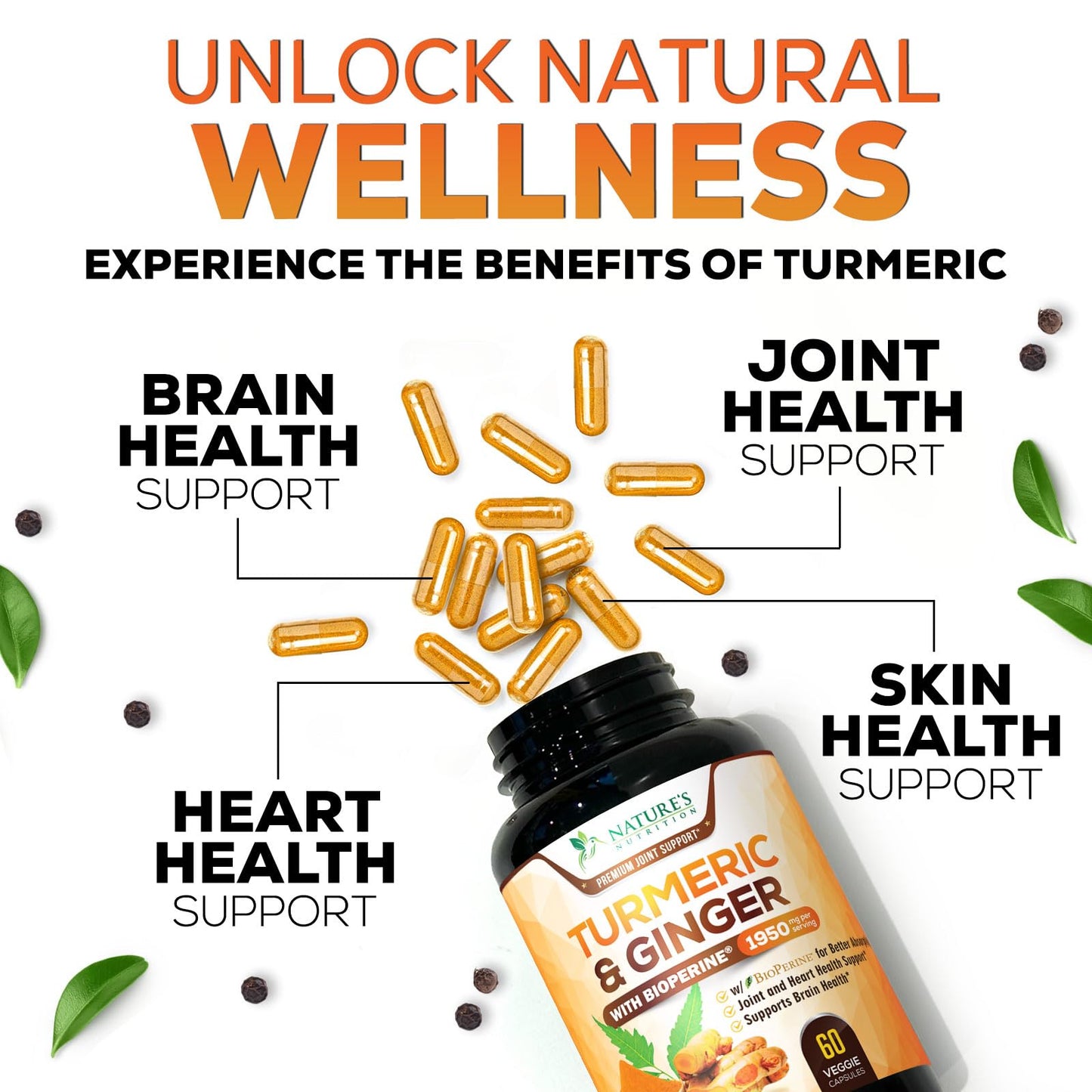 Nature's Nutrition Turmeric Curcumin Supplement Capsule, 60 Capsules