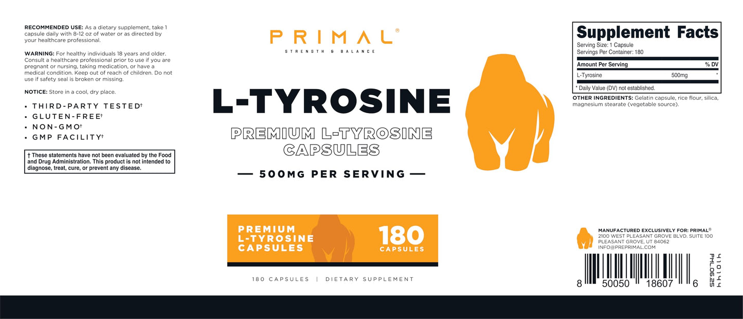 Primal L-Tyrosine 180 Capsules