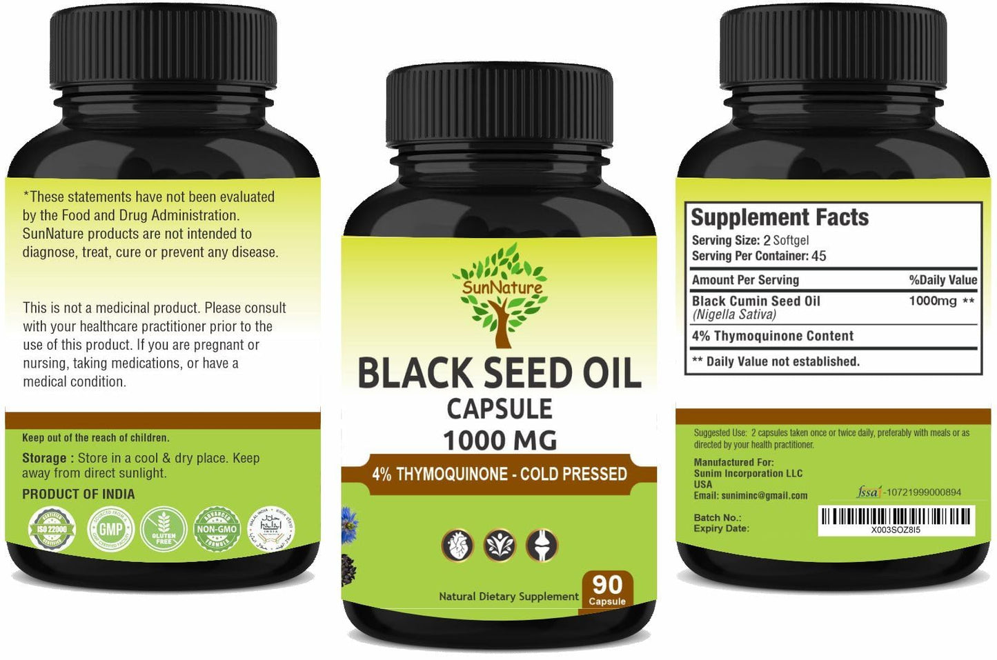SunNature Black Seed Oil Capsules 1000 mg, 90 Capsules