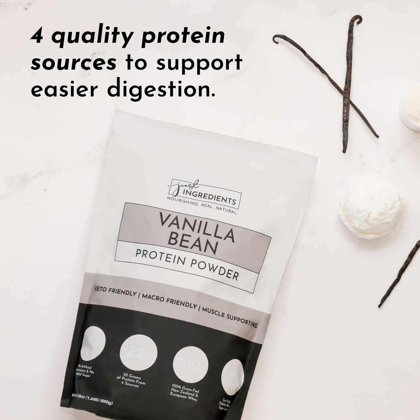 JUST INGREDIENTS Vanilla Bean Protein Powder (20 Servings)